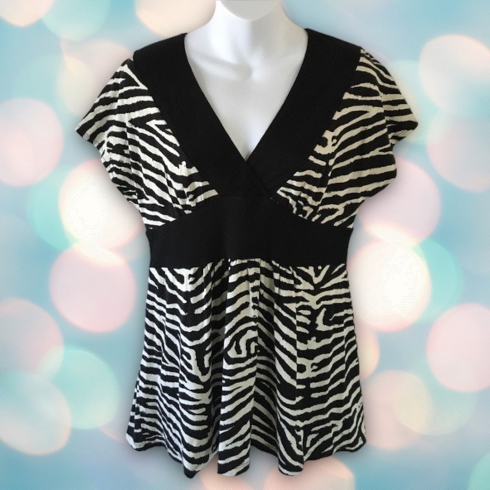 Michael Kors Women’s Animal Print Zebra Stripes V-Neck Blouse Shirt Top Size M